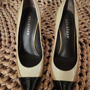 Belstaff Tri-Toned Pumps- Butterscotch, Black & Eggshell